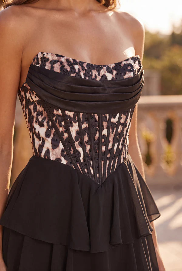 Kos Couture Corset Lepord Print Formal Party Dress