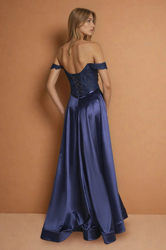 Formal Dresses Corset Off Shoulder Formal Evening Gown Navy