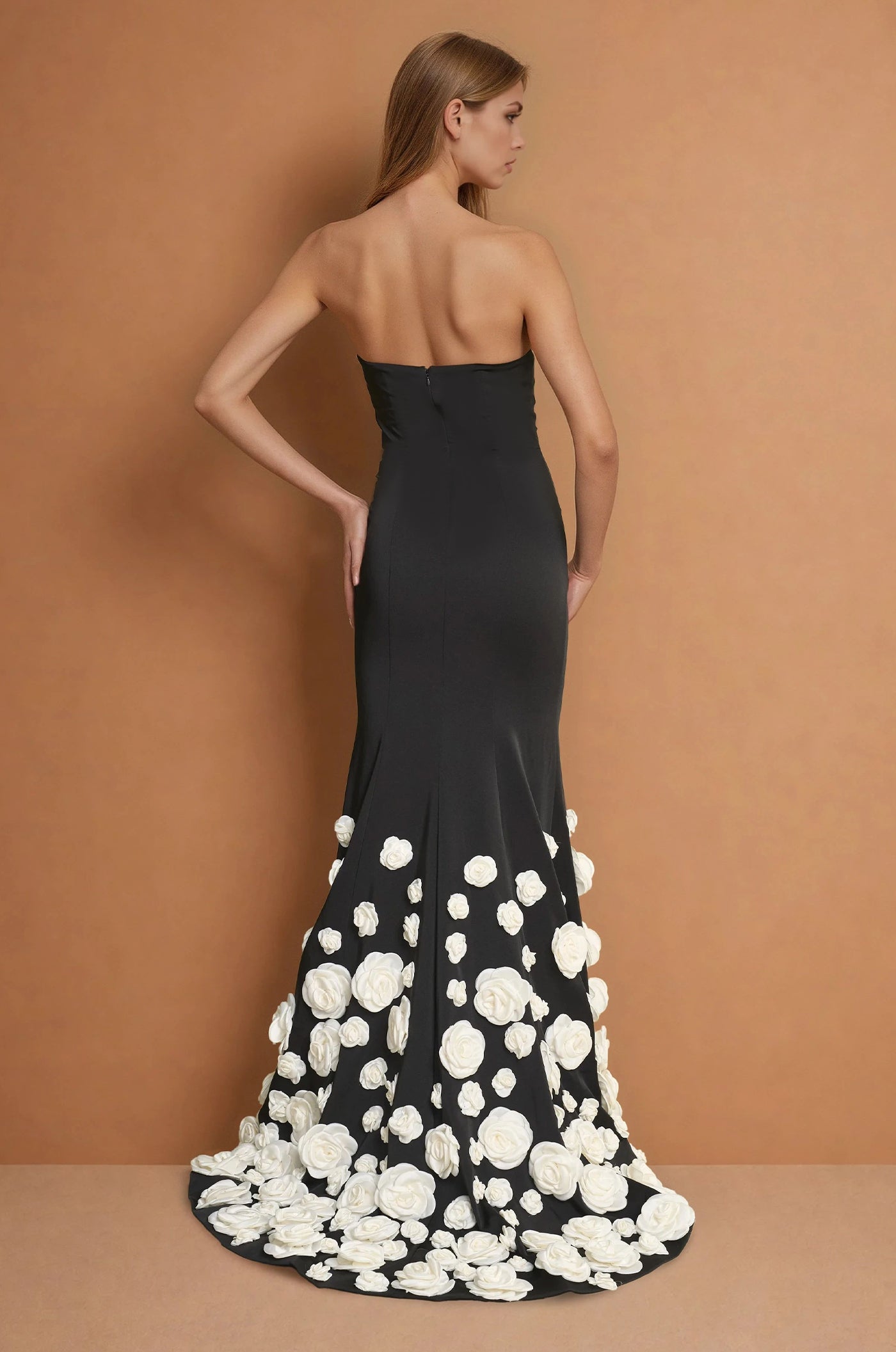Formal Dresses Classic Black Fromal Evening Gown with 3D Flowers Black