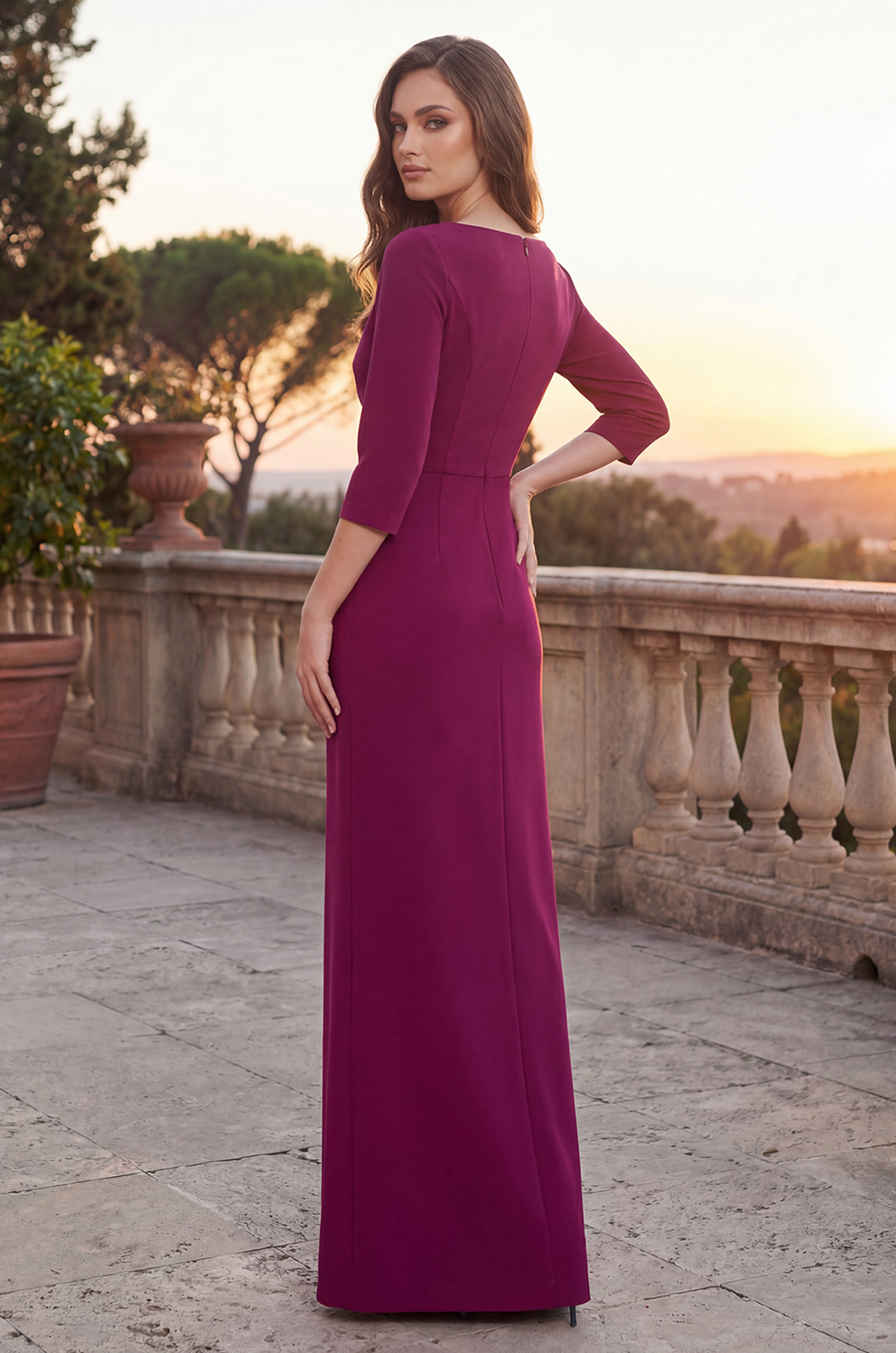 Pleated Long Formal Mother of the Bride Dress Magenta