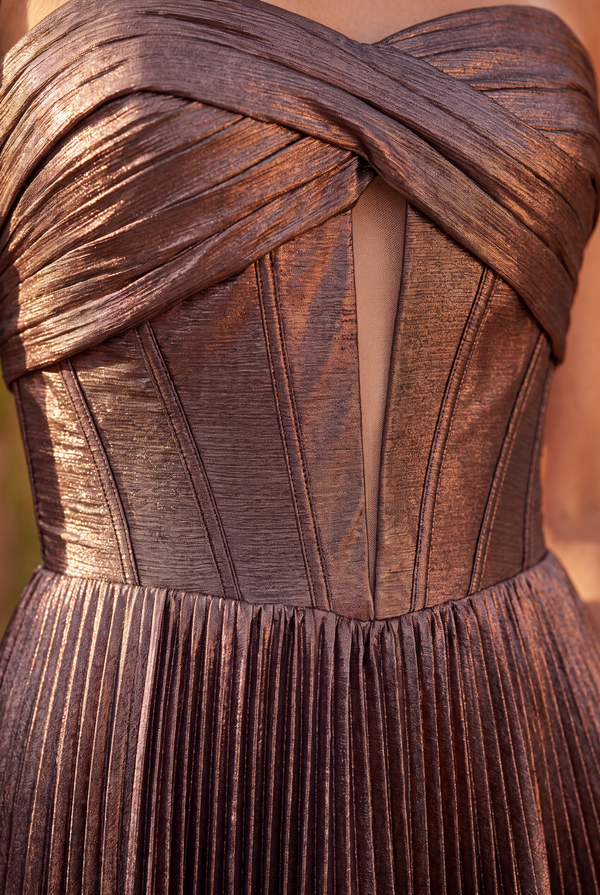 Kos Couture Metallic Mini Dres Sweetheart Twist Corset Bodice