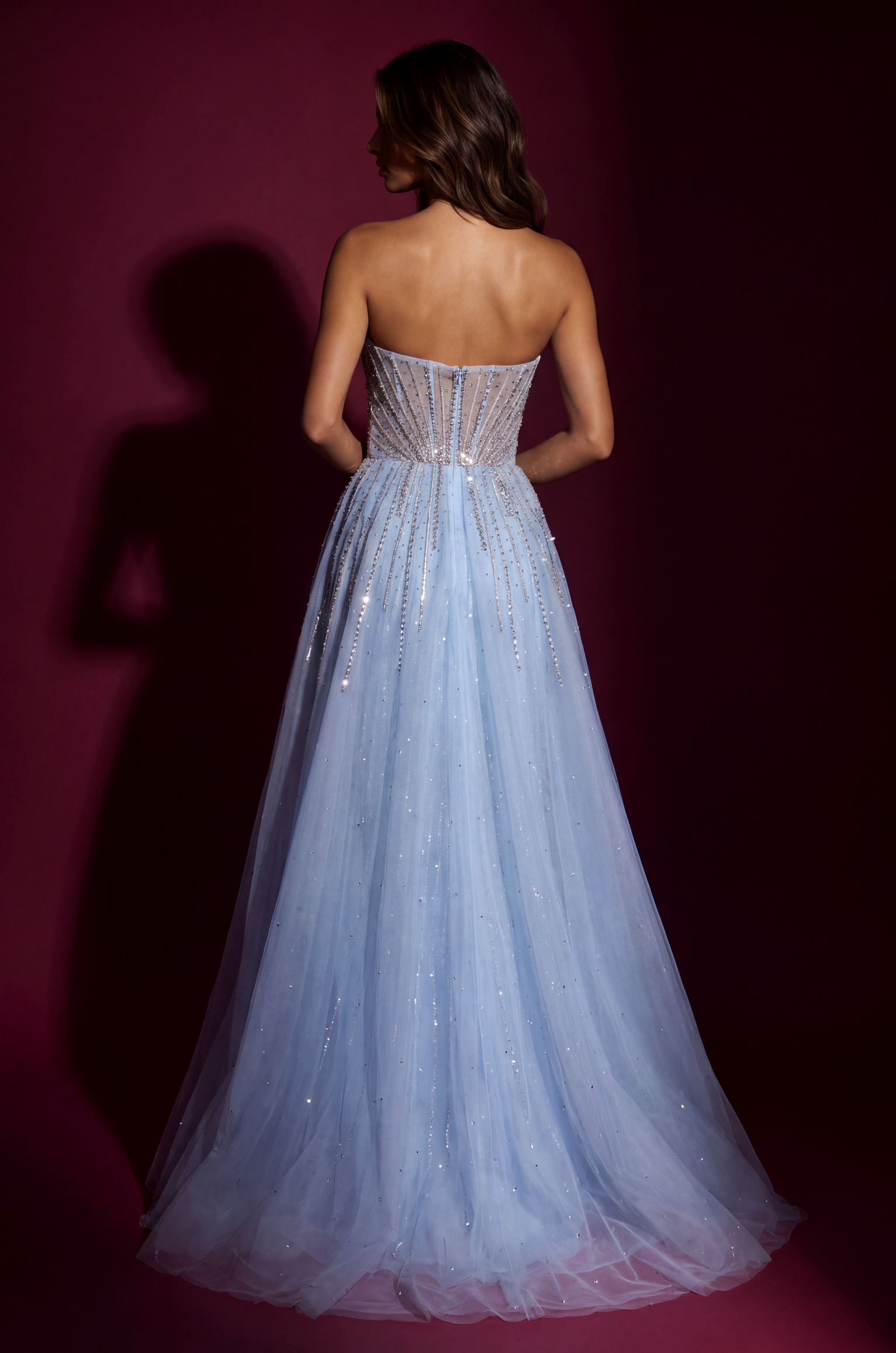 Fully Beaded Corset Evening Gown with Overskirt