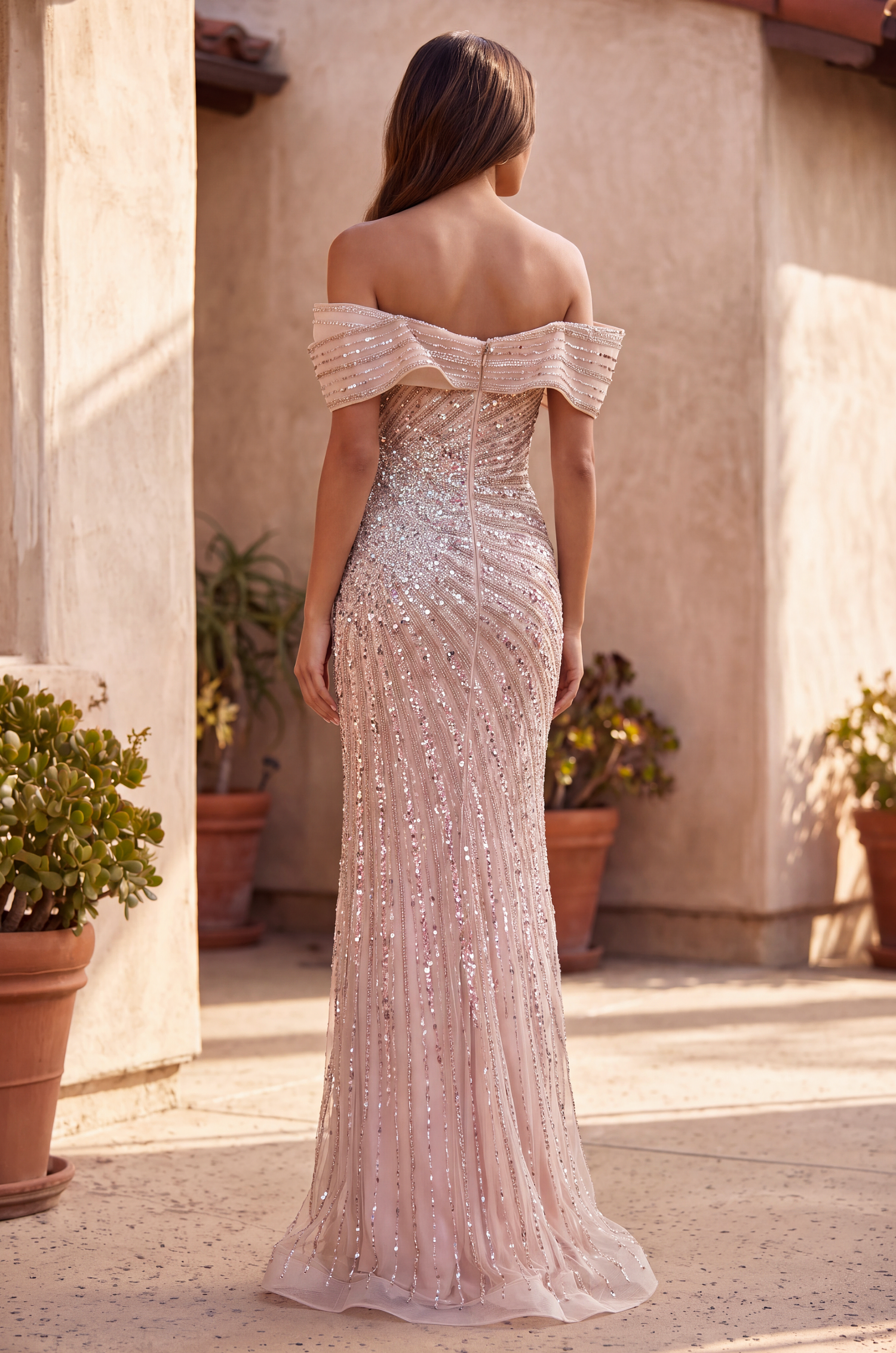 Formal Fully Beaded Sequined Fitted Evening Gown