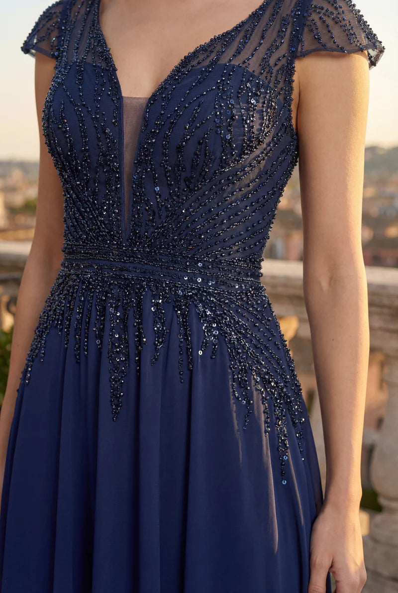 Kos Couture Beaded Bodice Long Formal A Line Evening Dress