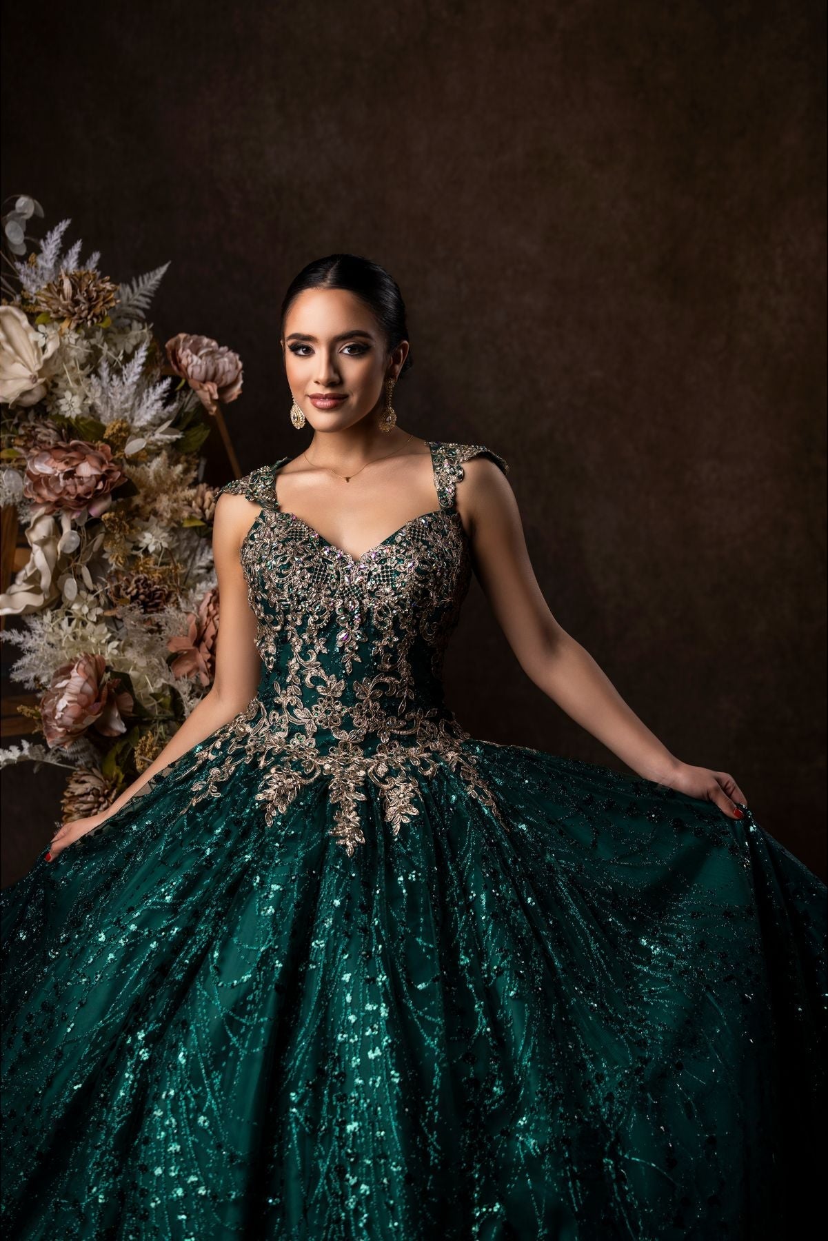 Kos Couture Long Cap Sleeve Quinceanera Ball Gown