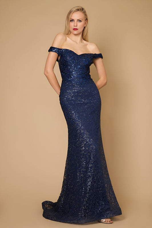 Kos Couture 1232 Formal Sophisticated Mermaid Fitted Evening Dress Navy