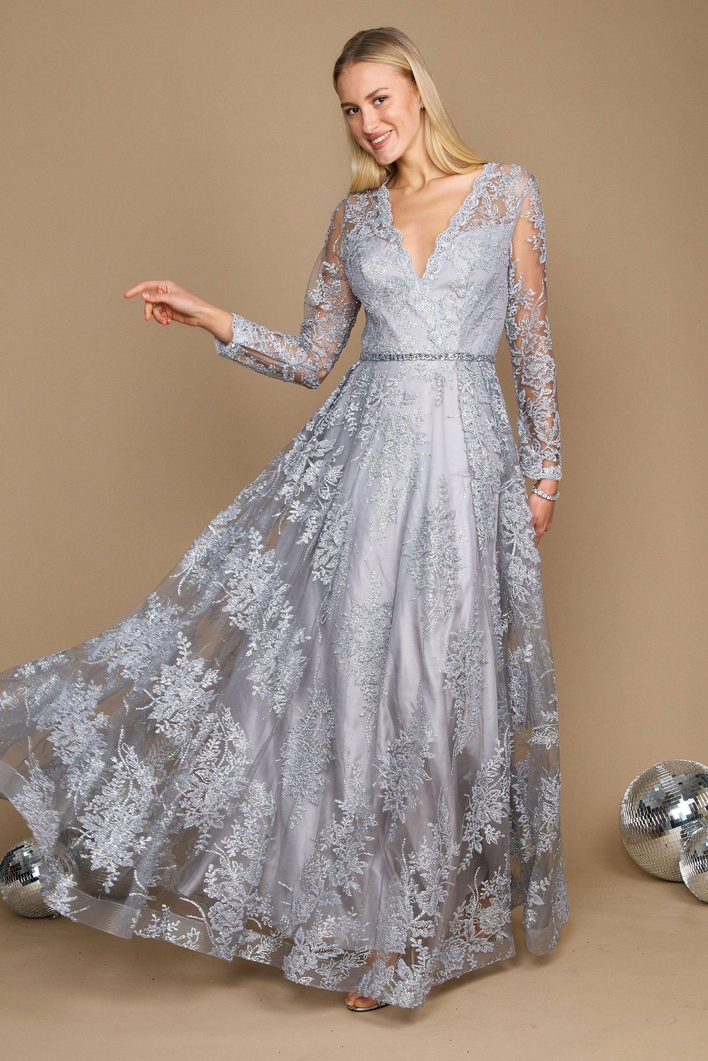 Formal Dresses Long Sleeve Formal Dress Evening Gown Charcoal