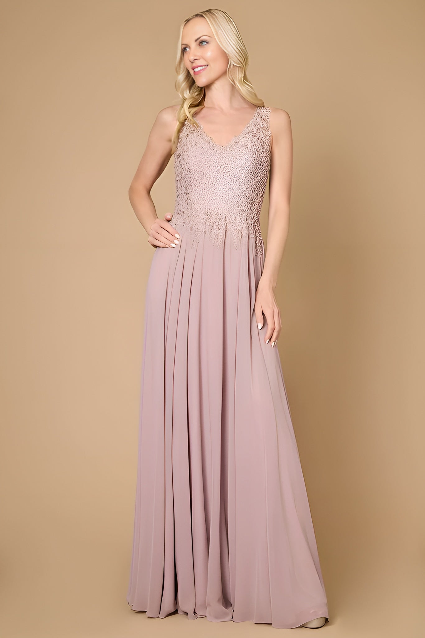Kos Couture 1282 Long Sophisticated Formal Dress Plus Size Evening Gown Mauve