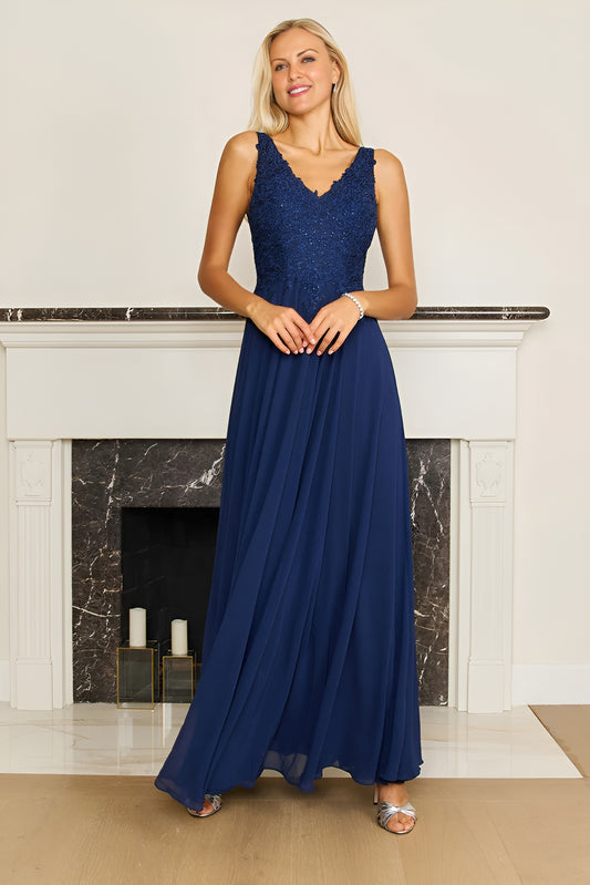 Kos Couture 1282 Long Sophisticated Formal Dress Plus Size Evening Gown Navy