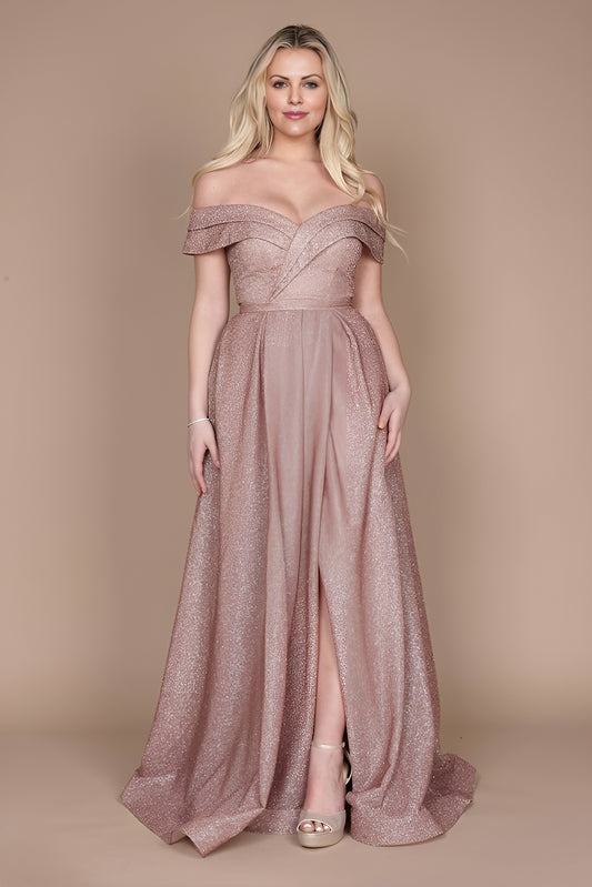 Kos Couture 1289 Long Off Elegant Shoulder Glitter Prom Dress