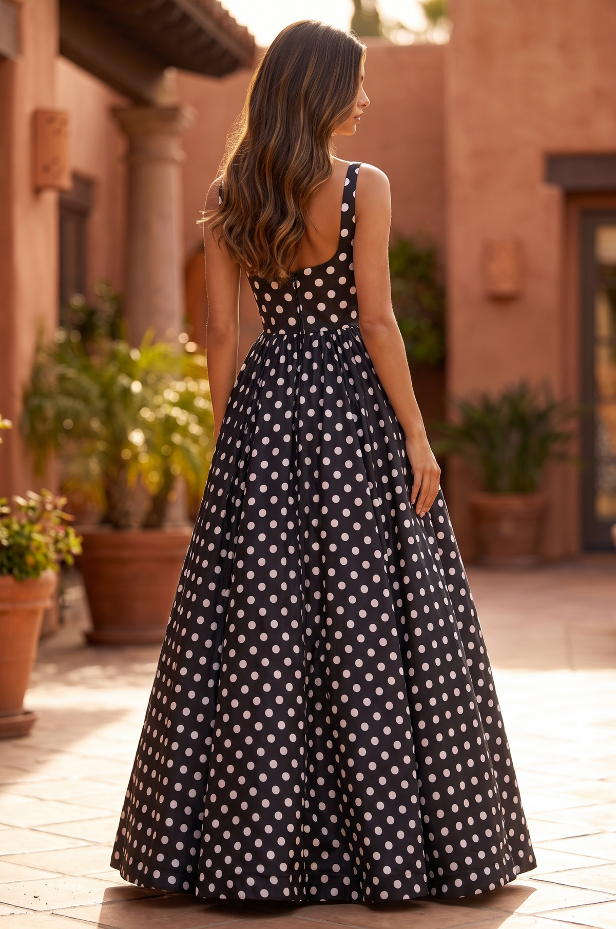 Kos Couture Square Neck Polka Dot Full Skirt Formal Gown