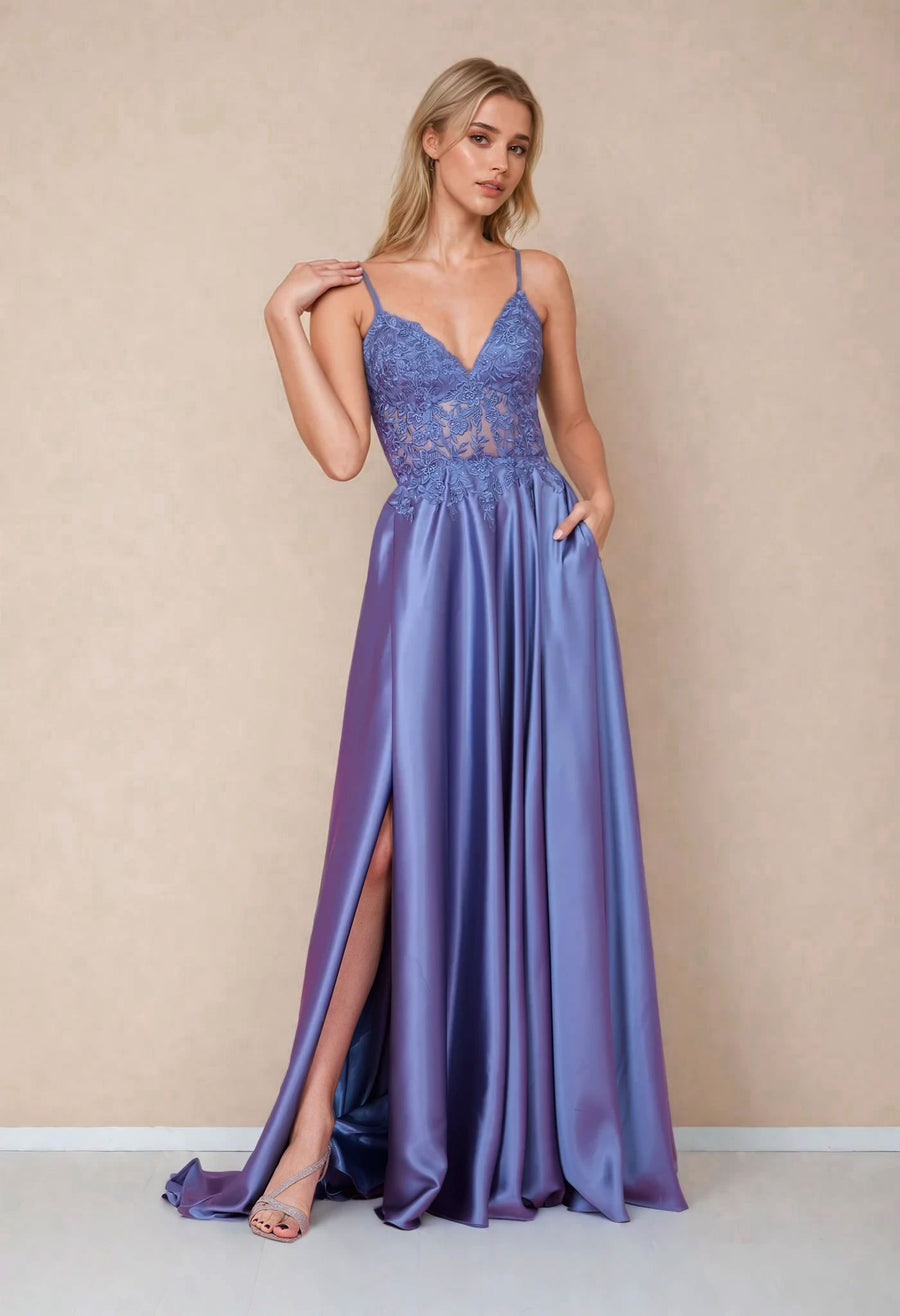 Kos Couture Long Chiffon Lace Illusion Formal Prom  Dress
