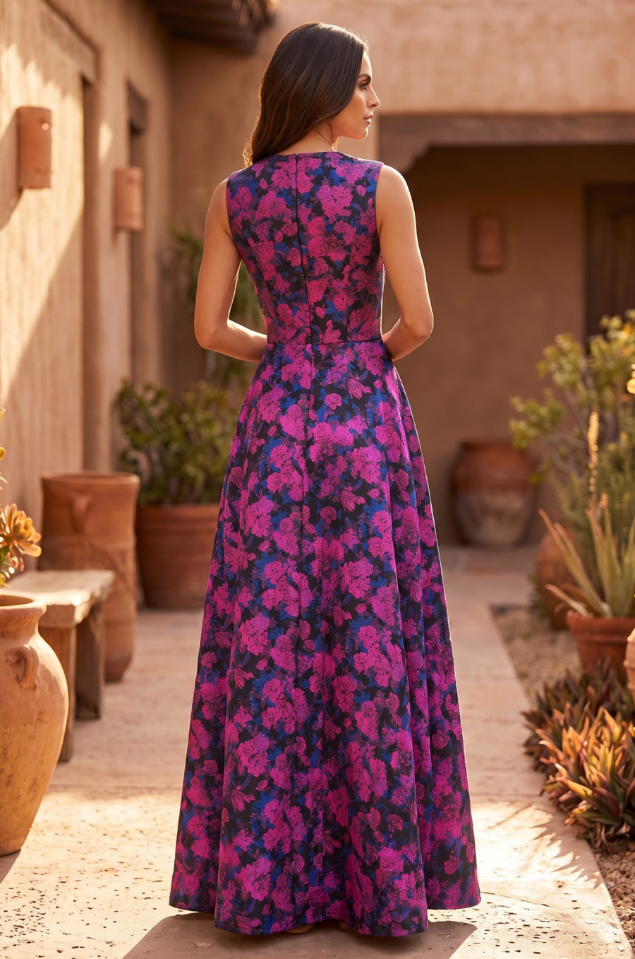 Kos Couture Formal Printed Floral Patterned Evening Dress