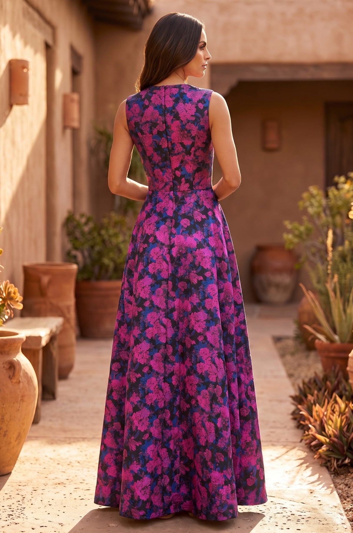 Kos Couture Formal Printed Floral Patterned Evening Dress
