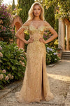 Kos Couture Fitted Off Shoulder Sequin Prom Formal Dress