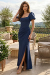 Kos Couture Long Corset Formal Dress Puff Sleeves