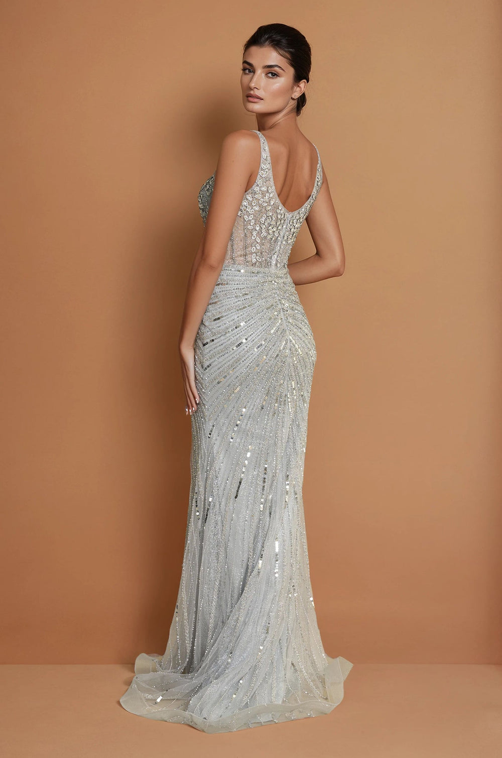 Formal Dresses Hand Beaded Long Formal Full Sequince Couture Dress Charcoal