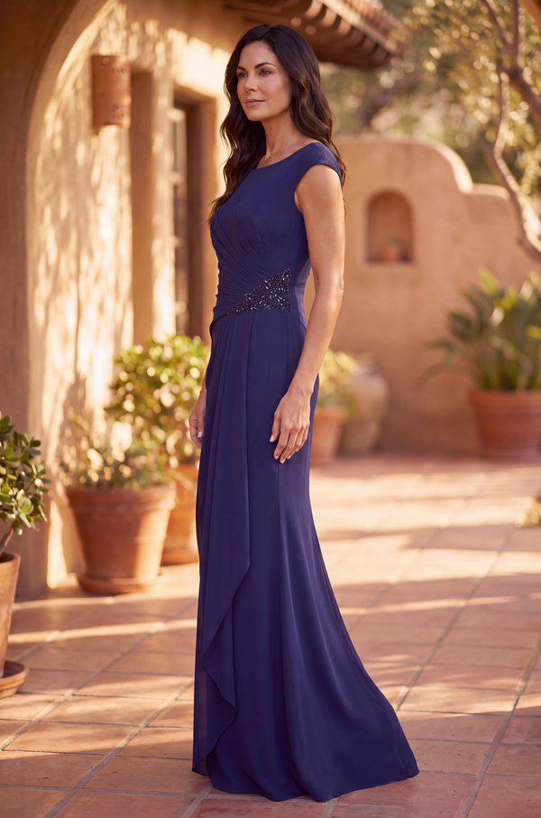 Kos Couture Long Crepe Formal Evening Dress