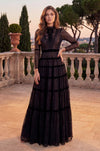 Kos Couture Long Sleeve Formal Tiered A Line Lace Evening Dress