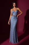 Kos Couture Prom Long Beaded Side Cut Out with Bow Dress