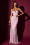 Kos Couture Prom Long Beaded Side Cut Out with Bow Dress