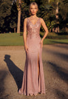 Kos Couture Long V Neck Metalic Formal Dress