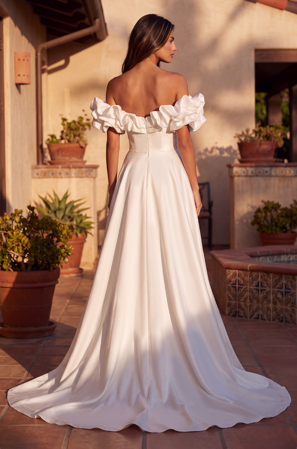 Kos Couture Long Ball Gown Satin Ruffle Off Shoulder Prom Dress