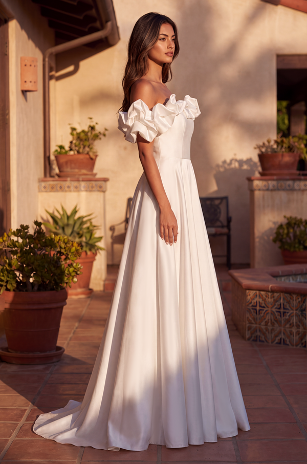 Kos Couture Long Ball Gown Satin Ruffle Off Shoulder Prom Dress