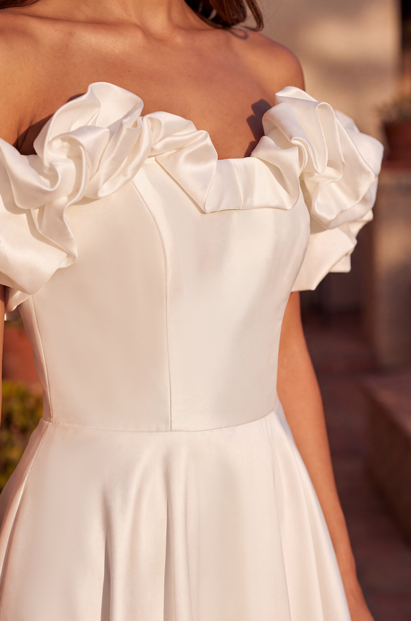 Kos Couture Long Ball Gown Satin Ruffle Off Shoulder Prom Dress
