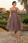 Cocktail Dresses Strapless Formal A Line Floral Lace Midi Cocktail Dress  Mauve