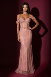 Kos Couture Off Shoulder Long Evening Beaded Formal Dress