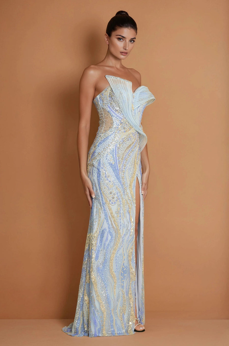 Formal Dresses Beaded Architectural Sculptural Couture Dress Paris Blue