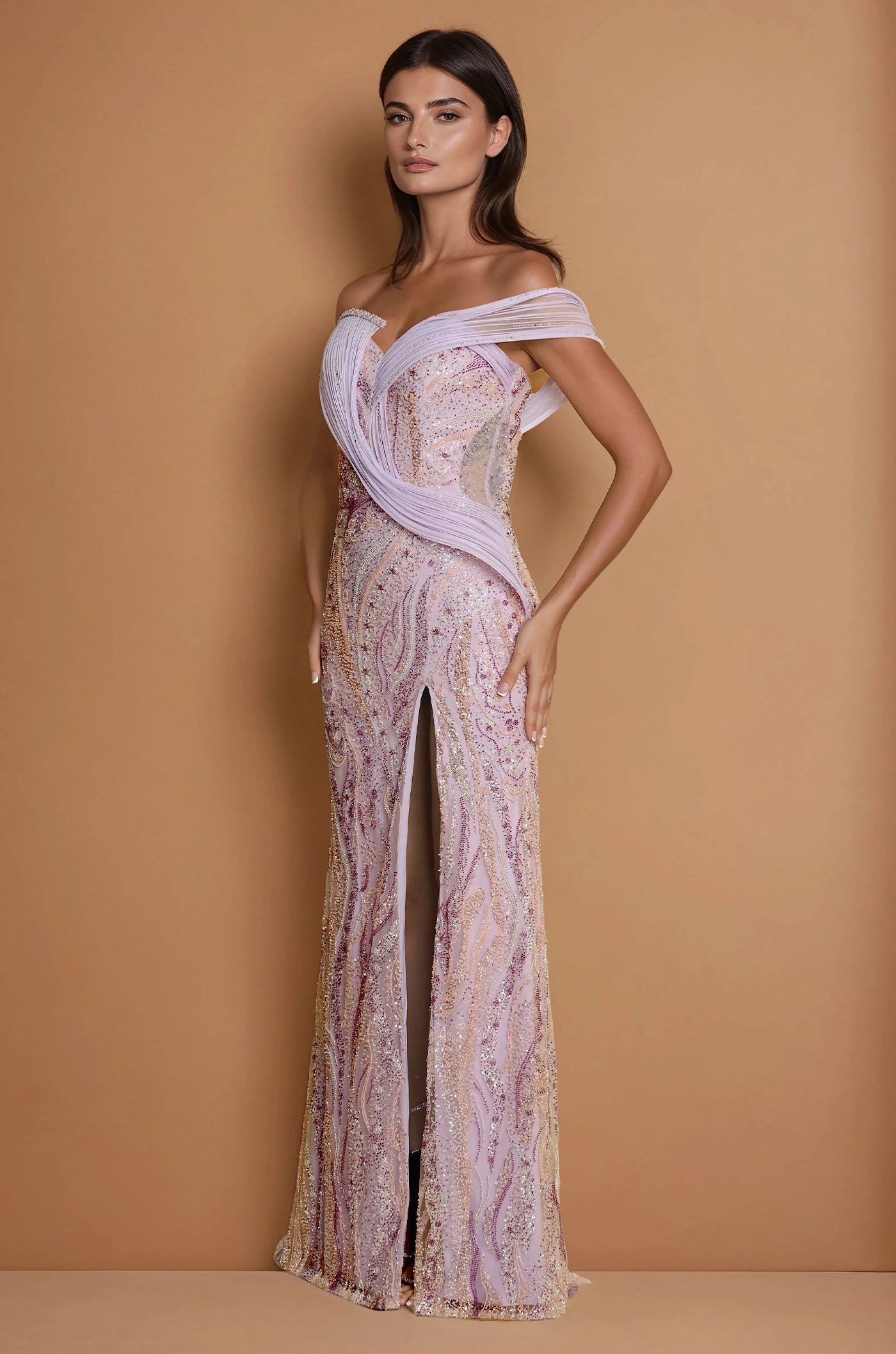 Formal Dresses Beaded Architectural Sculptural Couture Dress Rose