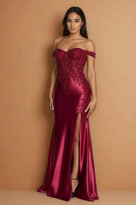 Formal Dresses Off Shoulder Corset Formal Evening Dress Burgundy