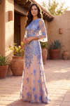 Kos Couture Long Floral Lace Formal Flutter Sleeve Evening Dress