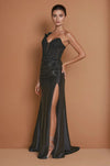 Formal Dresses One Shoulder Formal Dress with Lace Bodice Black