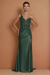 Formal Dresses One Shoulder Formal Dress with Lace Bodice Emerald Green