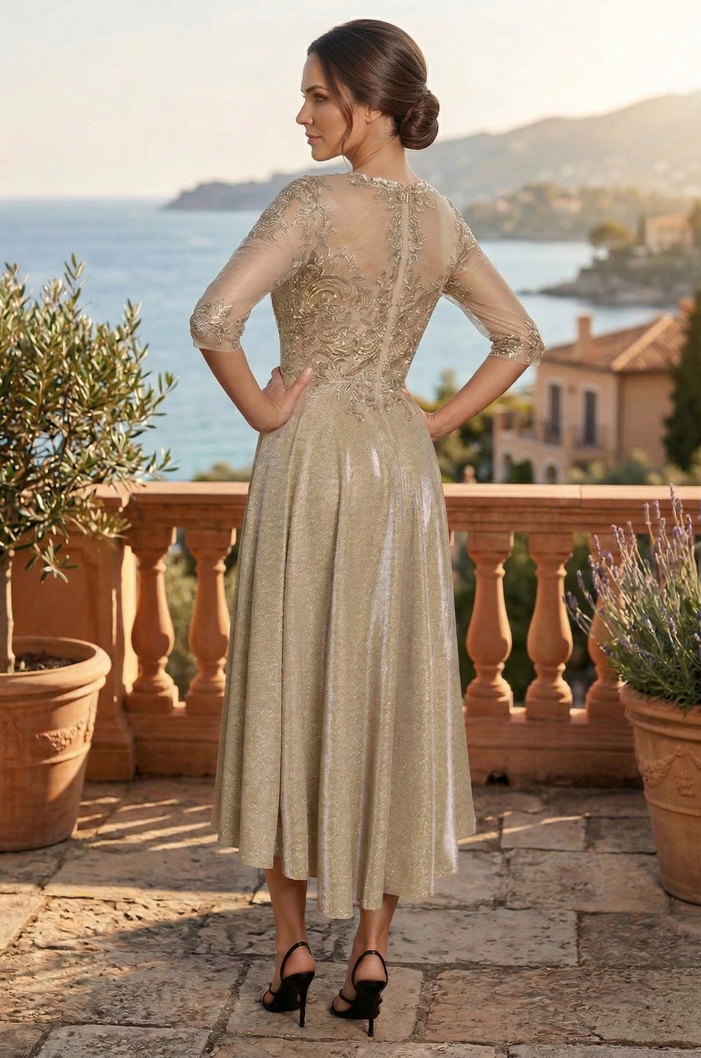 Kos Couture Glitter Swirl Embroidered A Line Formal Dress