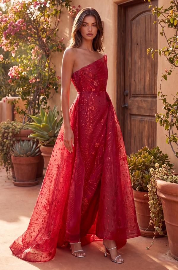 Kos Couture Long Asymmetrical Strapless Formal Ball Gown
