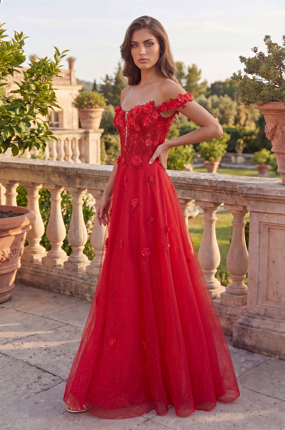Kos Couture Long Lace Prom Gown With Detachable Sleeves