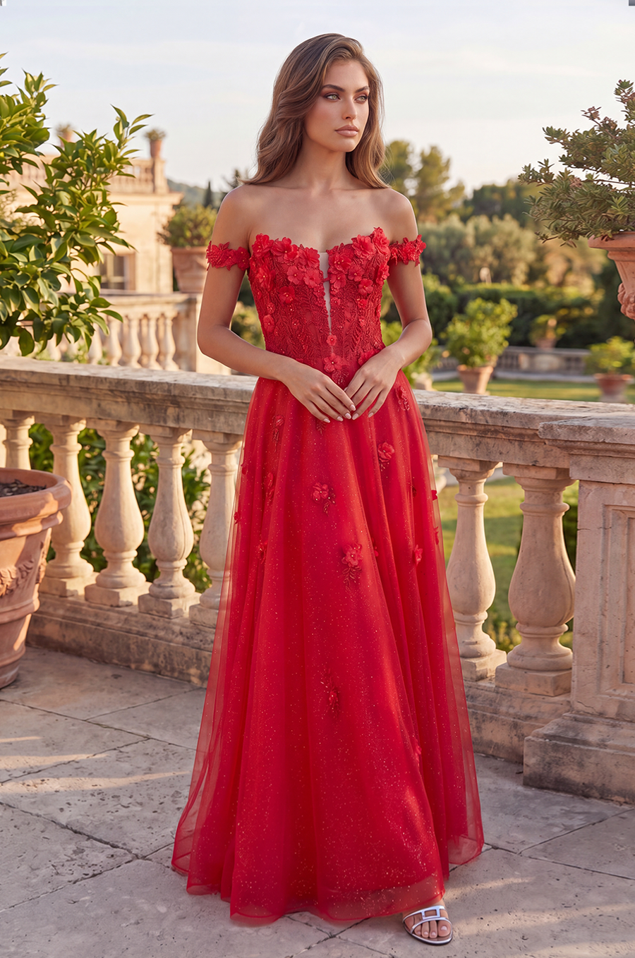 Kos Couture Long Lace Prom Gown With Detachable Sleeves