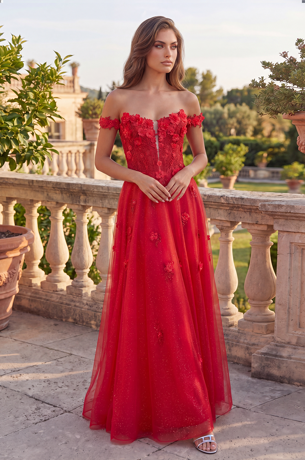 Kos Couture Long Lace Prom Gown With Detachable Sleeves