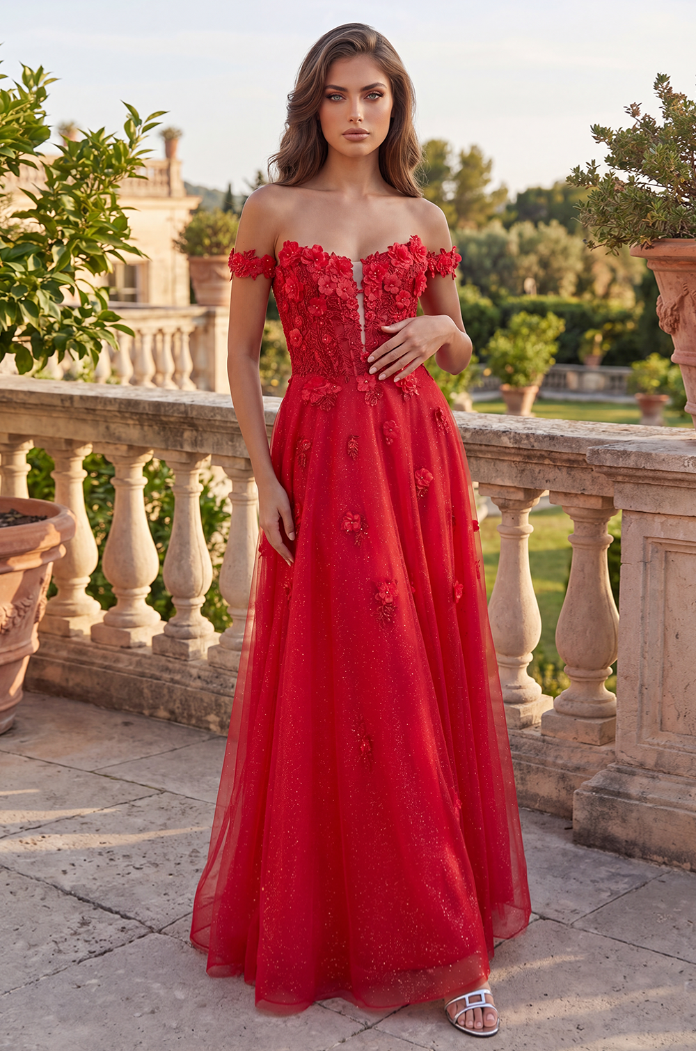 Kos Couture Long Lace Prom Gown With Detachable Sleeves