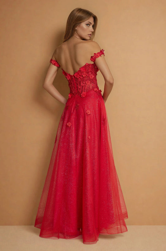 Prom Dresses Long Lace Prom Gown With Detachable Sleeves Red