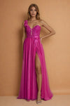 Prom Dresses One Shoulder Lace Prom Ball Gown  Fuchsia