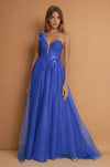Prom Dresses One Shoulder Lace Prom Ball Gown  Royal Blue