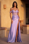 Kos Couture Corset Prom Long Dresss with Beaded Drape Slit