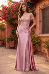 Kos Couture Corset Prom Long Dresss with Beaded Drape Slit