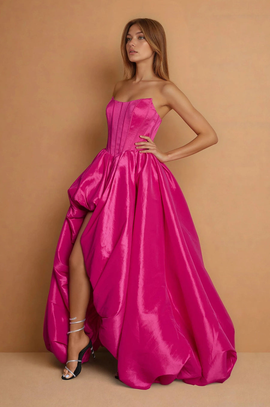 Prom Dresses Corset Long Short Prom Gown  Hot Pink