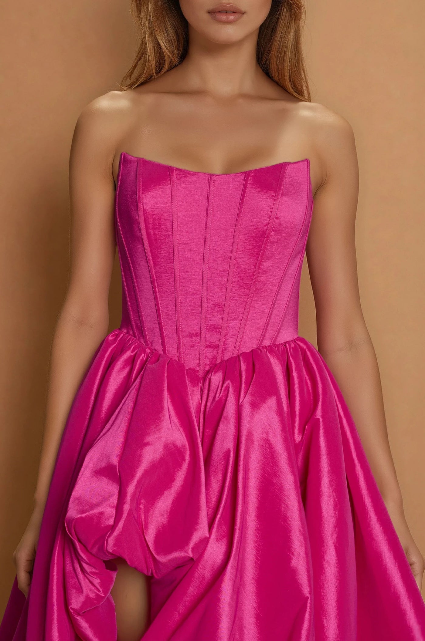 Prom Dresses Corset Long Short Prom Gown  Hot Pink